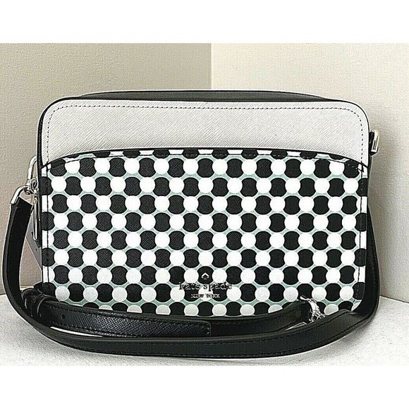 New Kate Spade Lauryn n BNY spots Camera bag Leather Black multi - Picture 1 of 7